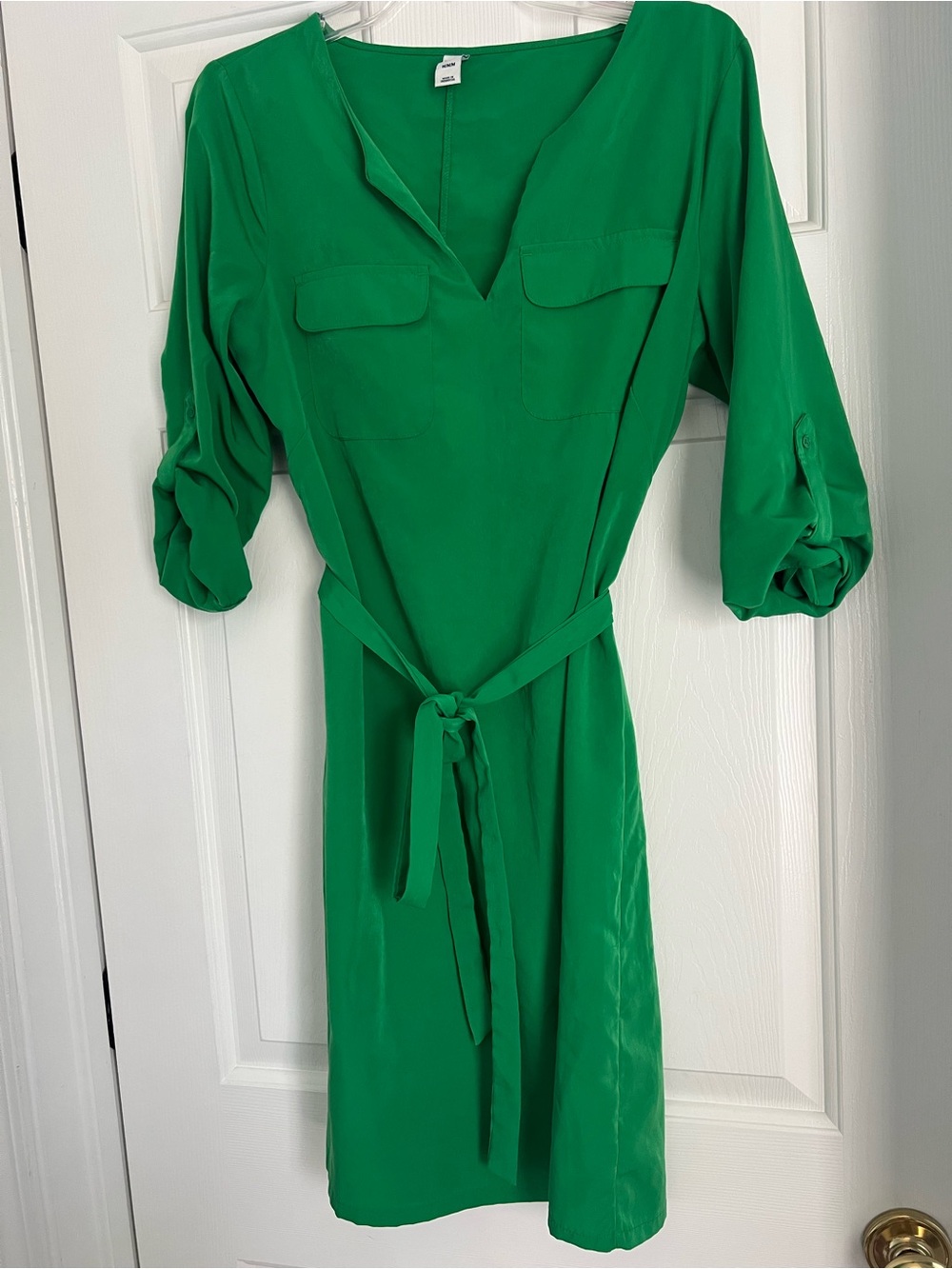 Old Navy Green Utility Shirt Dress Tie Waist Long Sleeve Medium
